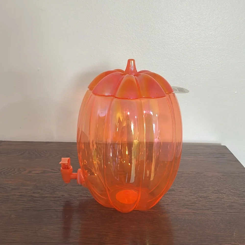 NWT- Iridescent Orange- Fall Pumpkin Shaped Cold Drink Dispenser 196floz